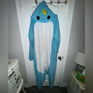 Narwhal Fleece Pajama Onesie with Tail and Hood by FUNZIEZ! Adult Size XL